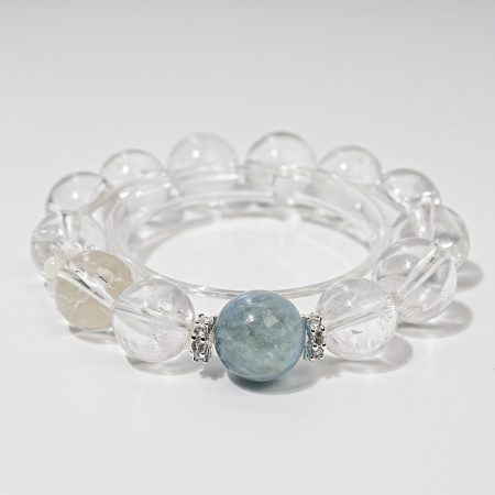 Eternal Tides: Natural White Crystal & Aquamarine Bracelet for Love & Guardianship