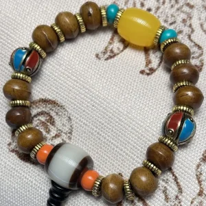 Ox bone agate silver bracelet