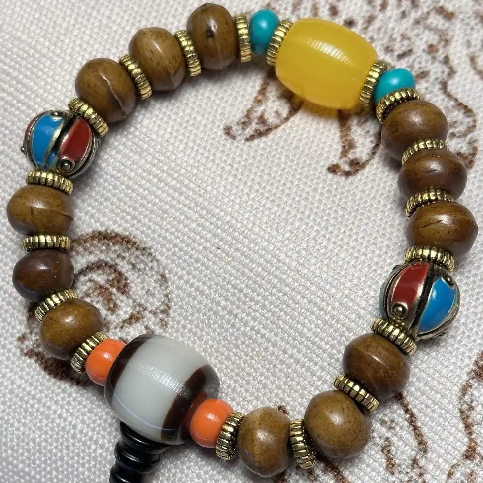 Ox bone agate silver bracelet